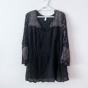 Free People Black Brown Paisley Mini Tunic Dress Size XS